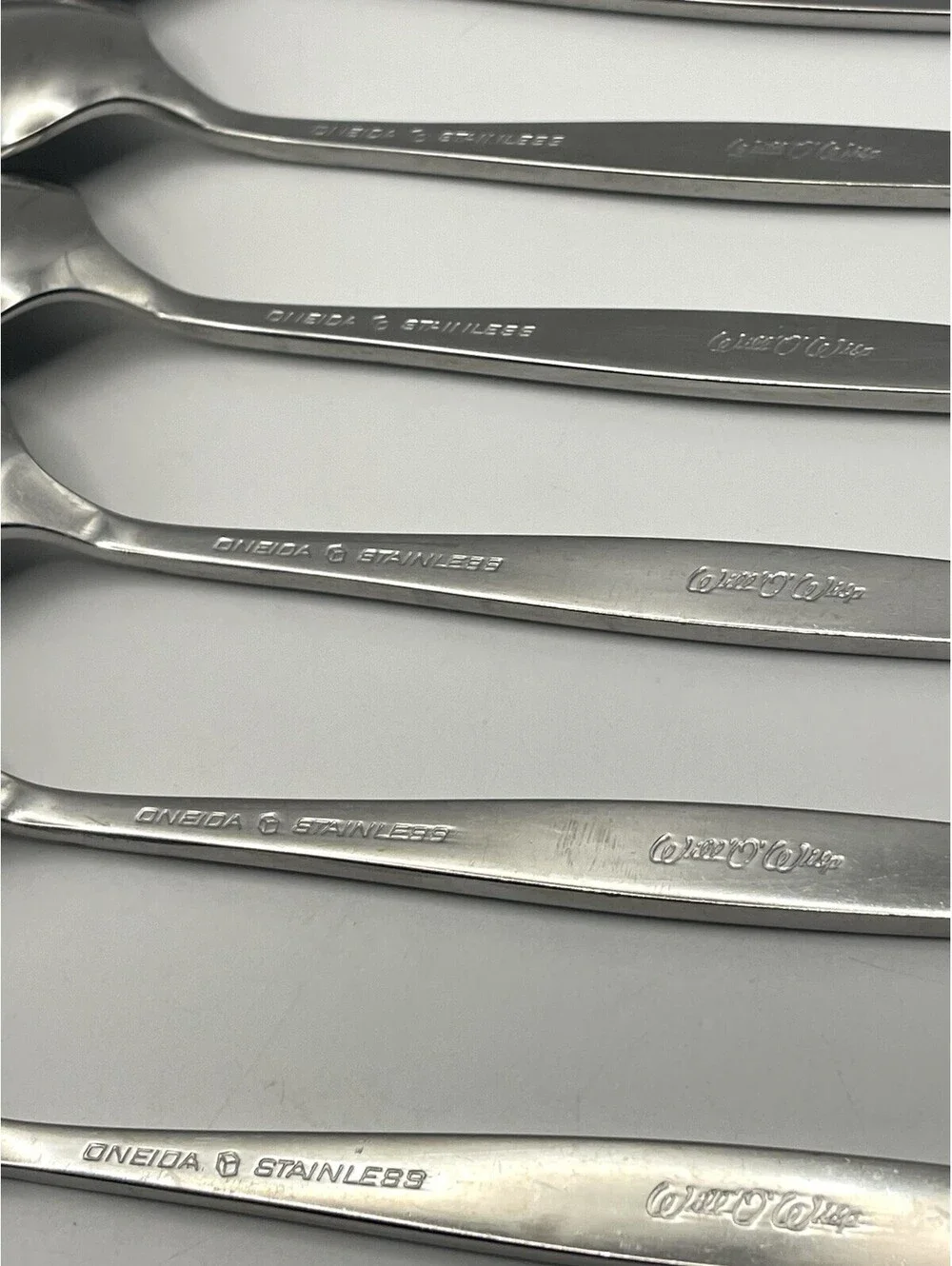 7- ONEIDA HEIRLOOM Cube Mark WILL O' WISP Stainless Teaspoon Lot ~6 1/8